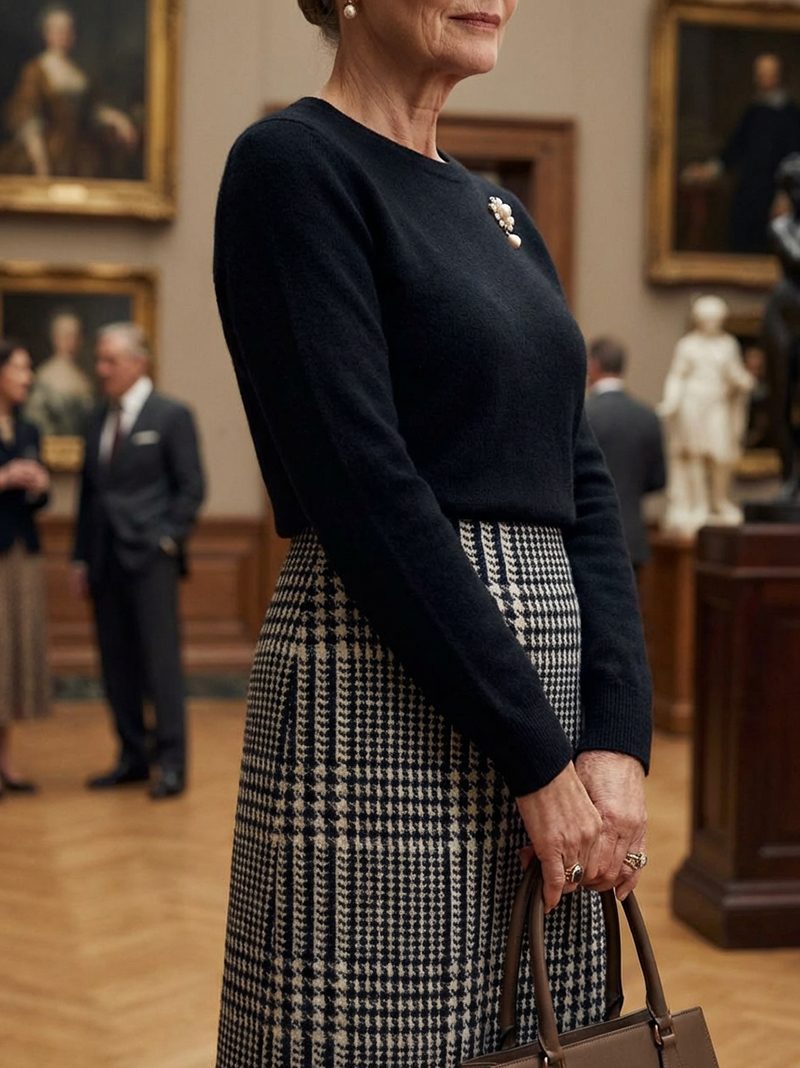 Elegant Houndstooth Cashmere Skirt